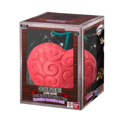 One Piece TCG Devil Fruit Collection Vol.3 box with OP-12 booster packs, DON card, and sleeves.