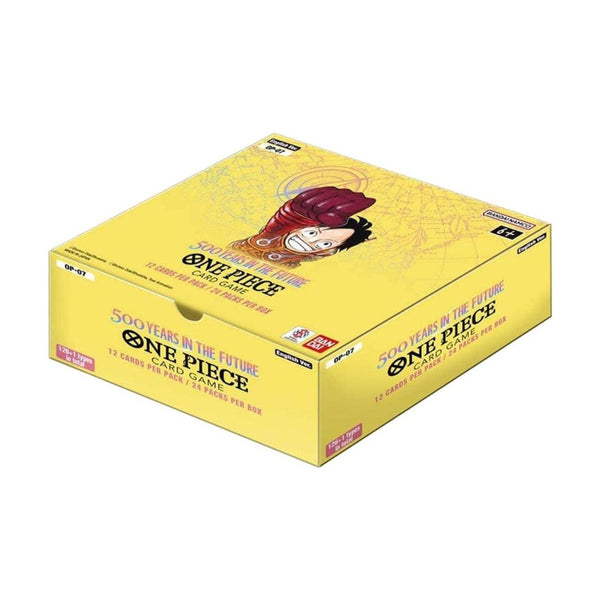 One Piece TCG OP-07 500 Years In The Future Booster Box with 24 booster packs containing 12 cards each for card game collectors and one piece tcg players.