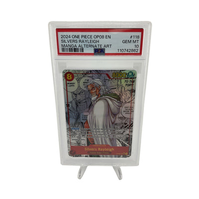 One Piece CCG Silvers Rayleigh Alternate Art Manga OP08-118 PSA 10 English