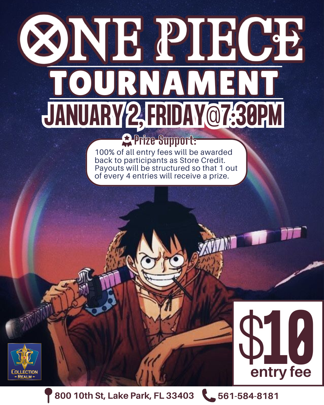 One Piece TCG Tournament – January 2 (Friday, 7:30 PM)