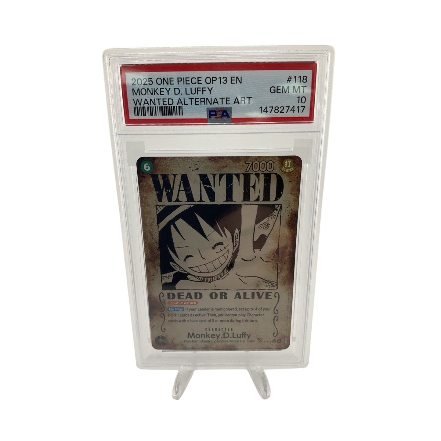 2025 One Piece OP13 EN Wanted Alternate Art #118 Monkey D Luffy PSA 10
