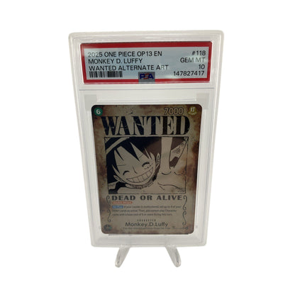 2025 One Piece OP13 EN Wanted Alternate Art #118 Monkey D Luffy PSA 10
