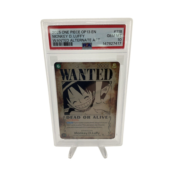 2025 One Piece OP13 EN Wanted Alternate Art #118 Monkey D Luffy PSA 10