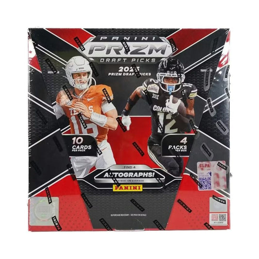 Panini Prizm 2025 Draft Picks sports trading card box with 4 packs of 10 cards