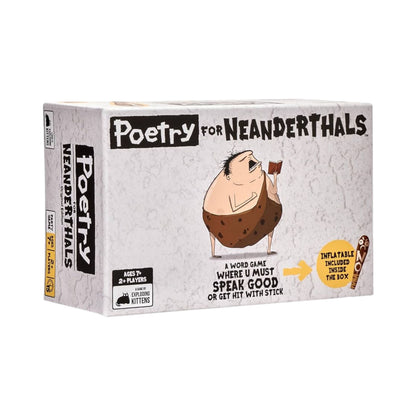 Poetry for Neanderthals card game by Exploding Kittens with word cards game boards and inflatable No Stick