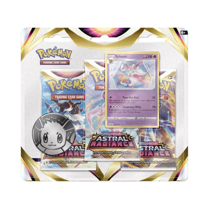 Pokemon TCG Astral Radiance 3 pack blister Sylveon promo card with booster packs.