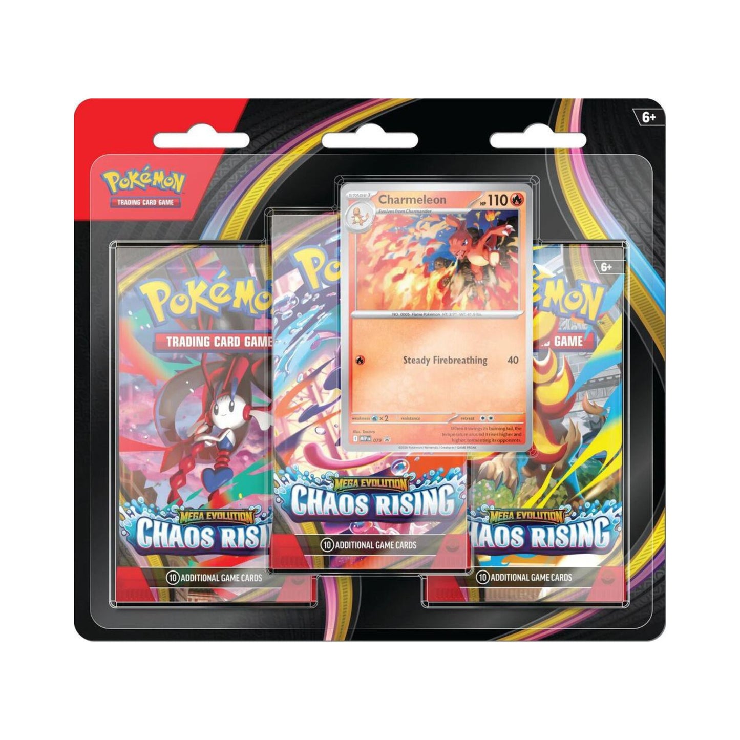 Pokémon TCG Chaos Rising 3-Pack Blister Charmeleon ME04 – Chaos Rising Expansion, 3 Booster Packs with Charmeleon Promo Card, Collectible Trading Card Game Set