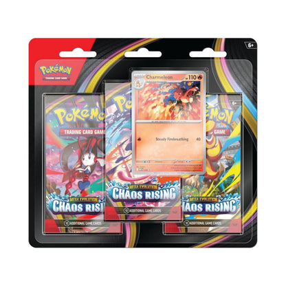 Pokémon TCG Chaos Rising 3-Pack Blister Charmeleon ME04 – Chaos Rising Expansion, 3 Booster Packs with Charmeleon Promo Card, Collectible Trading Card Game Set