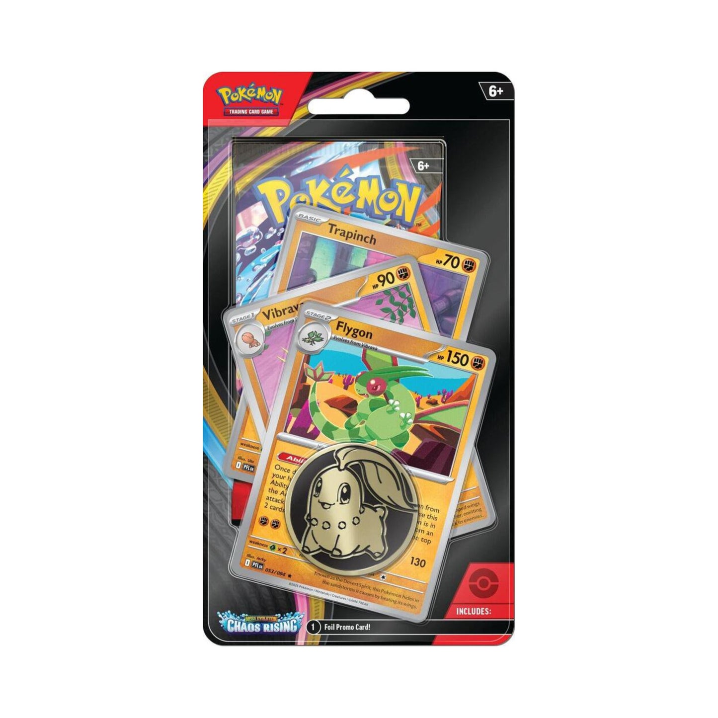 Pokémon TCG Chaos Rising Premium Checklane Blister Flygon Line ME04 – Chaos Rising Expansion, Premium Booster Pack with Flygon Promo Card, Collectible Pokémon Cards