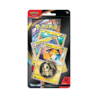 Pokémon TCG Chaos Rising Premium Checklane Blister Pawmot Line ME04 – Chaos Rising Expansion, Premium Booster Pack with Pawmot Promo Card, Collectible Pokémon Cards