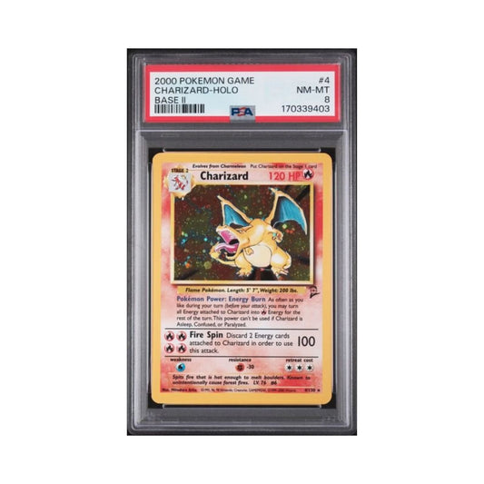 Pokemon Charizard Base Set 2 PSA 10 graded holographic trading card.