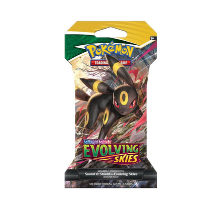 Pokemon TCG Sword and Shield Evolving Skies sleeved booster pack sealed packaging for pokemon trading card game collectors and players.