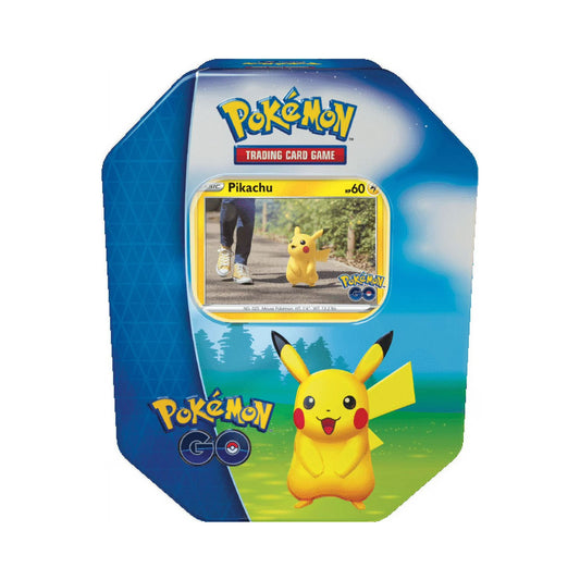 Pokemon TCG Pokemon GO Pikachu Tin with pokemon card packs and collectible pokemon cards.