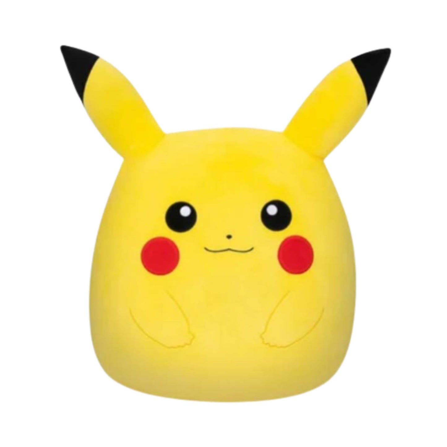 A jumbo-size Pokémon Pikachu Squishmallow plush with soft yellow fabric, round body, and smiling face.