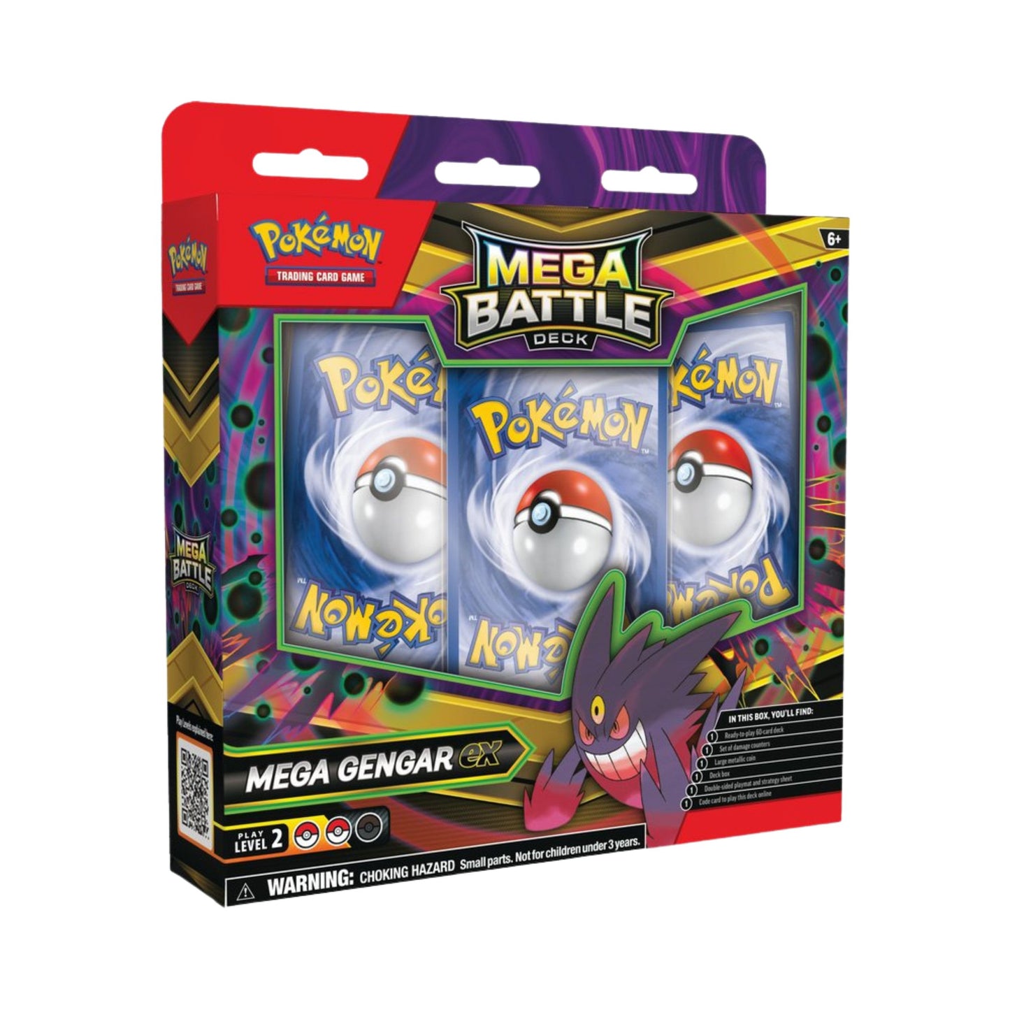 Pokémon TCG Mega Battle Deck Mega Gengar ex box showing Mega Gengar artwork and accessories for a card game collectible deck.