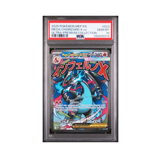 Pokemon Mega Charizard X UPC trading card graded PSA 10 in its PSA holder.