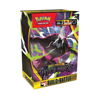 Pokémon Mega Evolution ME05 Pitch Black Build & Battle Box with 4 Booster Packs, 40-Card Deck & Promo Card | Pokémon TCG Collectible Trading Card Game Set