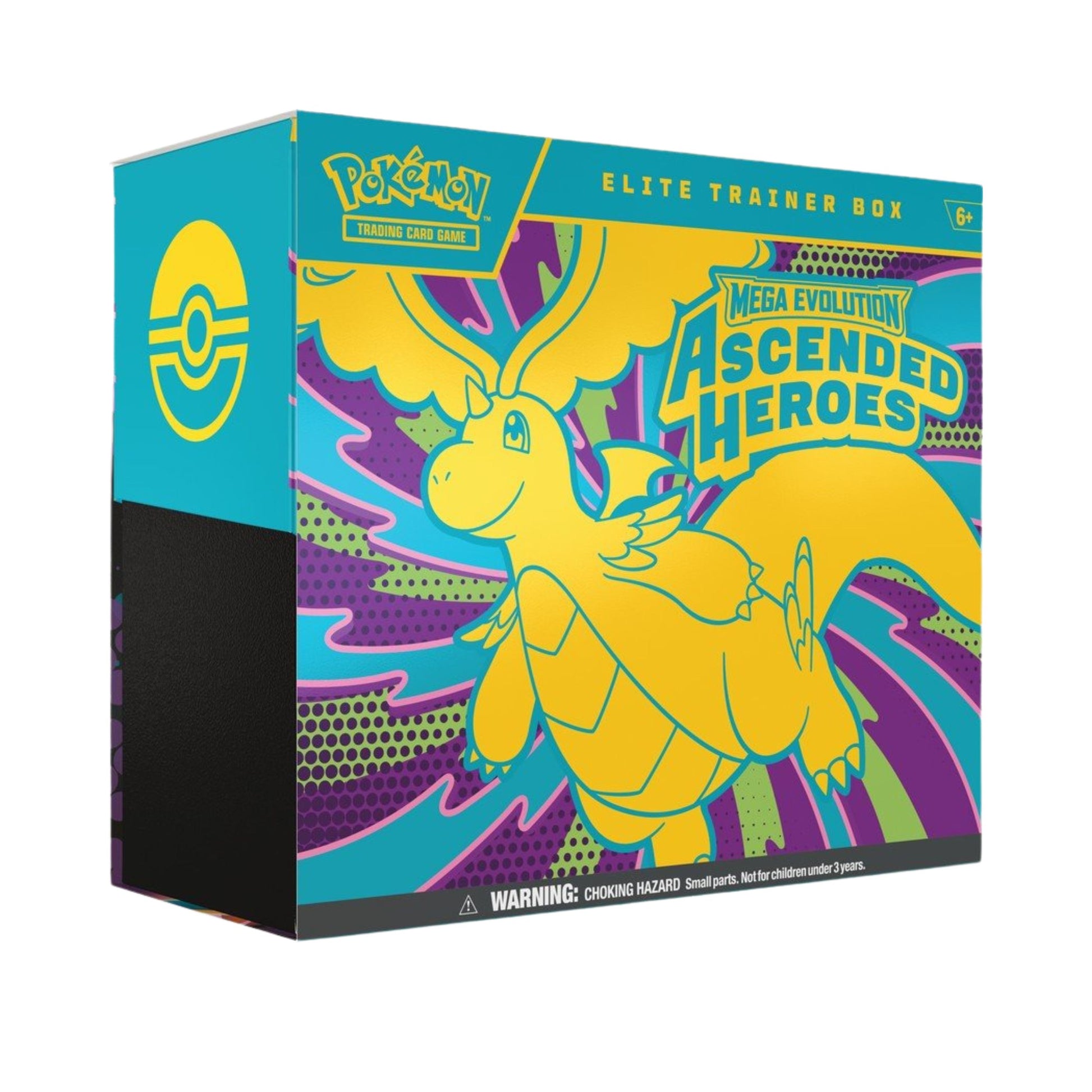Pokemon Mega Evolution Ascended Heroes Elite Trainer Box with booster packs and accessories.