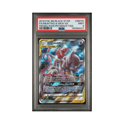 Pokemon Mewtwo and Mew GX Promo PSA 9 graded trading card.