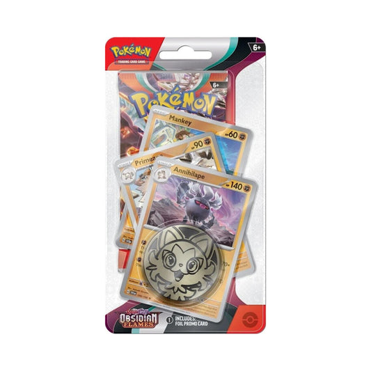 Pokemon TCG Obsidian Flames single blister with Annihilape Primeape Mankey promo card and booster pack.