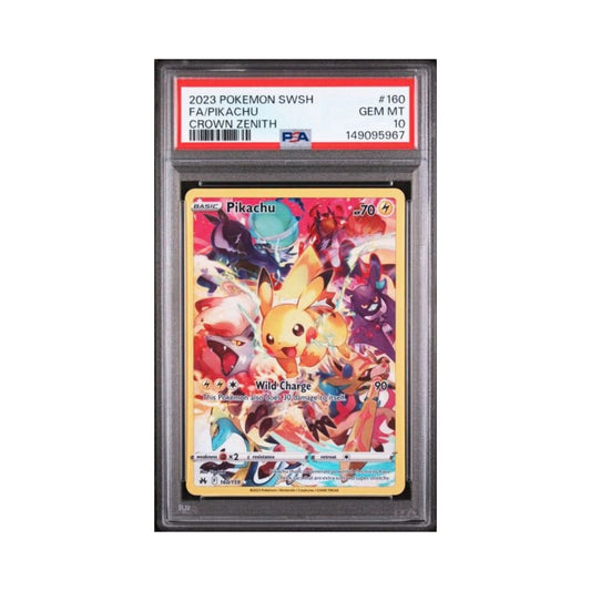 Pokemon Pikachu Crown Zenith Full Art PSA 10 graded trading card.