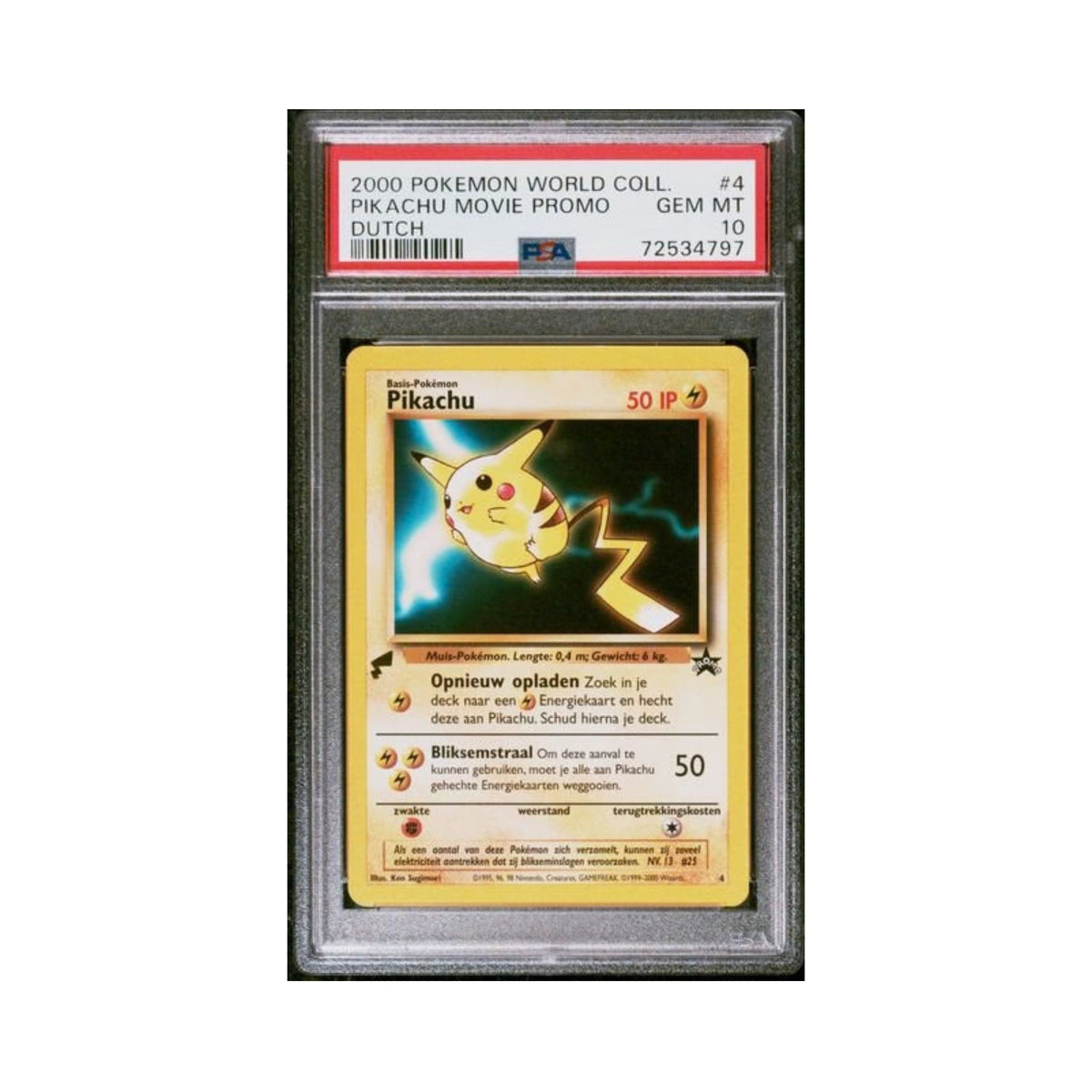 Pokemon Pikachu World Collection #4 Movie Promo Dutch PSA 10 graded trading card.