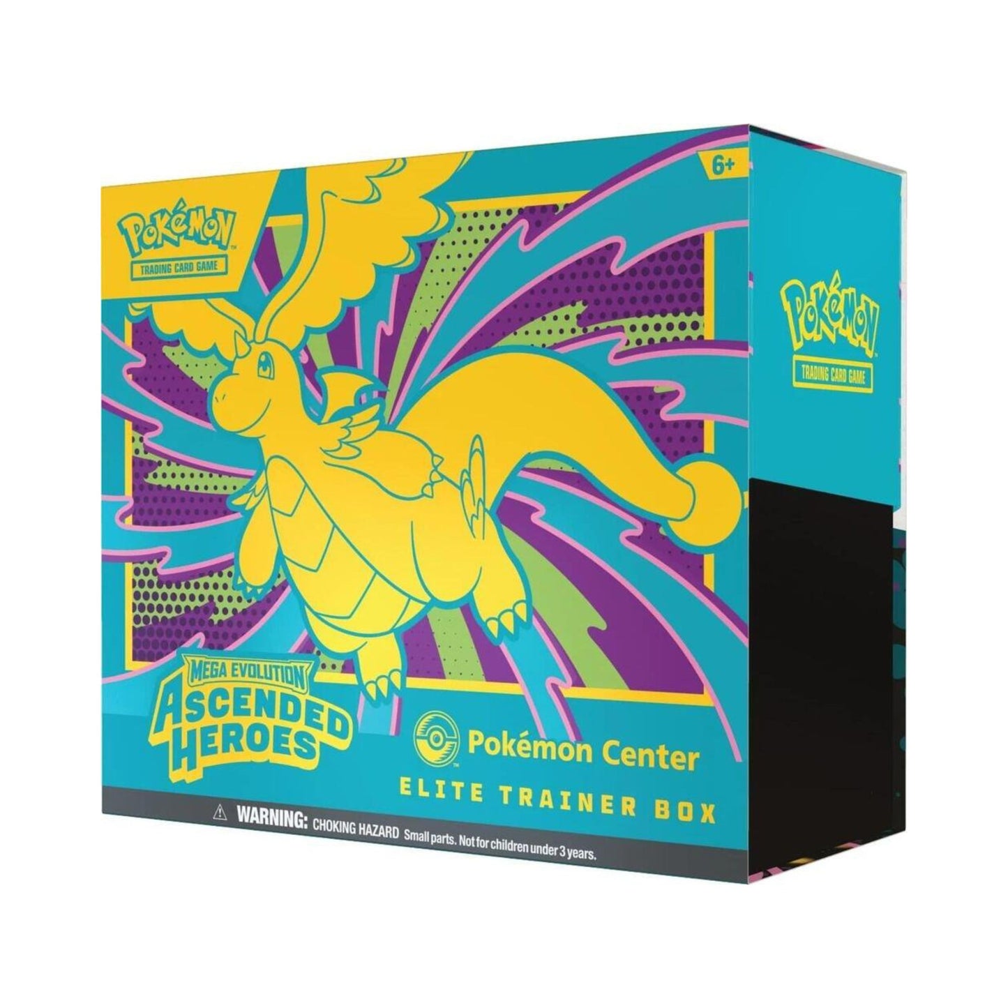 Pokemon TCG Pokemon Center Mega Evolution Ascended Heroes Elite Trainer Box with booster packs and accessories.