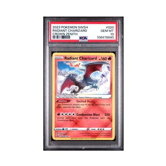 Pokemon Radiant Charizard PSA 10 graded Pokemon GO trading card.