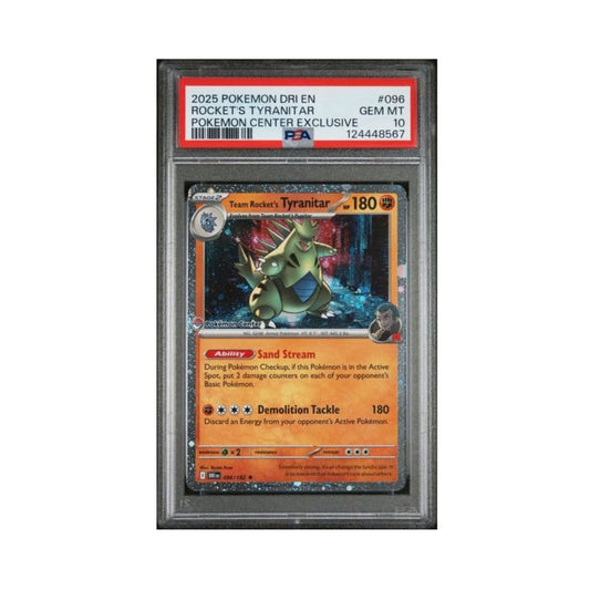 Pokemon Rocket's Tyranitar Pokemon Center Exclusive PSA 10 graded Destined Rivals card.