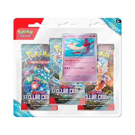 Pokemon TCG Stellar Crown 3 pack blister Latias with promo card and booster packs.