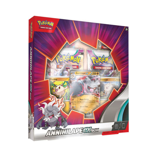 Pokemon TCG Annihilape ex Box with promo Annihilape ex card and sealed booster packs for pokemon trading card game collectors.