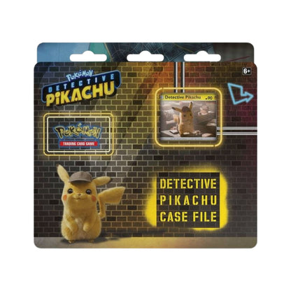 Pokémon TCG Detective Pikachu Case File with promo card, booster packs, and collectible coin.