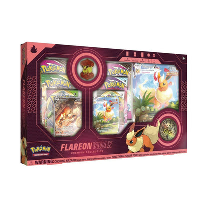 Pokemon TCG Flareon VMAX Premium Collection box with promo cards booster packs and accessories.