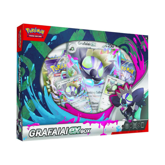 Pokemon TCG Grafaiai ex Box with promo pokemon card and sealed pokemon card packs for pokemon trading card game collectors.