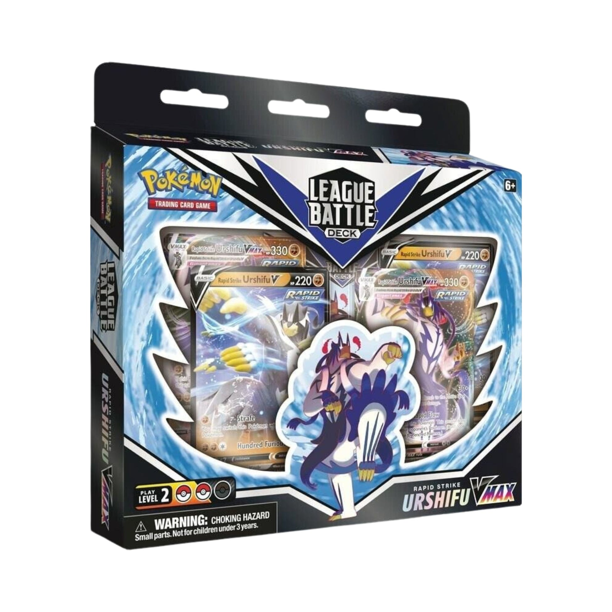 Pokemon TCG League Battle Deck Rapid Strike Urshifu VMAX trading card game deck with accessories.