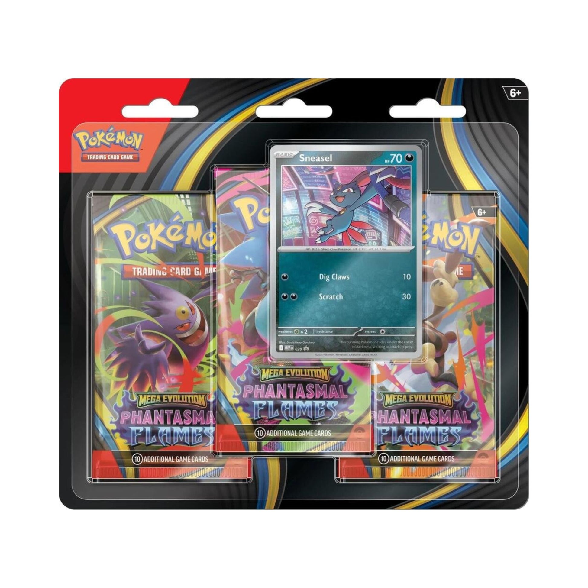 Pokemon TCG Phantasmal Flames Sneasel blister pack with 3 booster packs and Yanmega promo card.