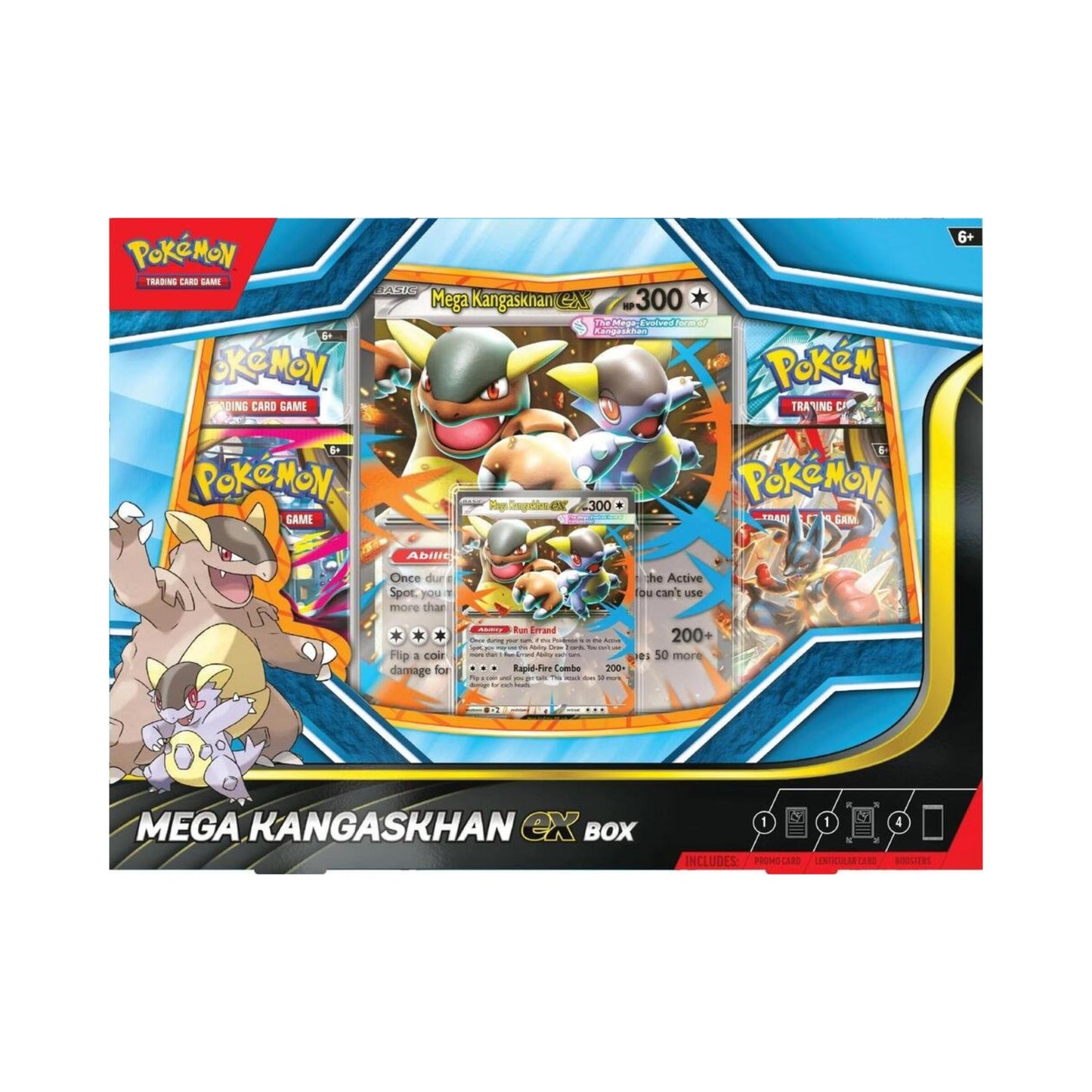 Pokemon TCG Mega Kangaskhan Ex Box with promo cards, jumbo card, and booster packs.