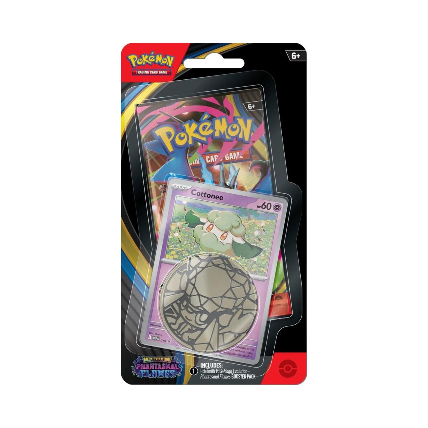 Pokemon TCG Phantasmal Flames Single Pack Blister with Cottonee promo card and booster pack.
