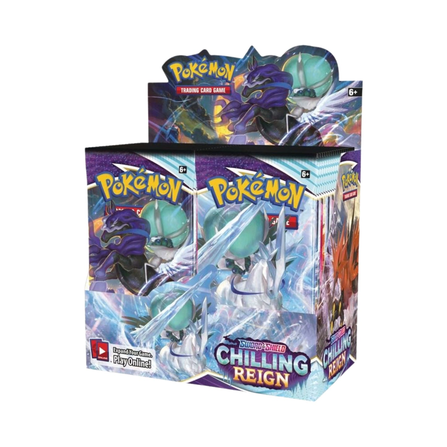 Pokémon TCG Sword & Shield Chilling Reign Booster Box with 36 sealed Pokémon card packs.