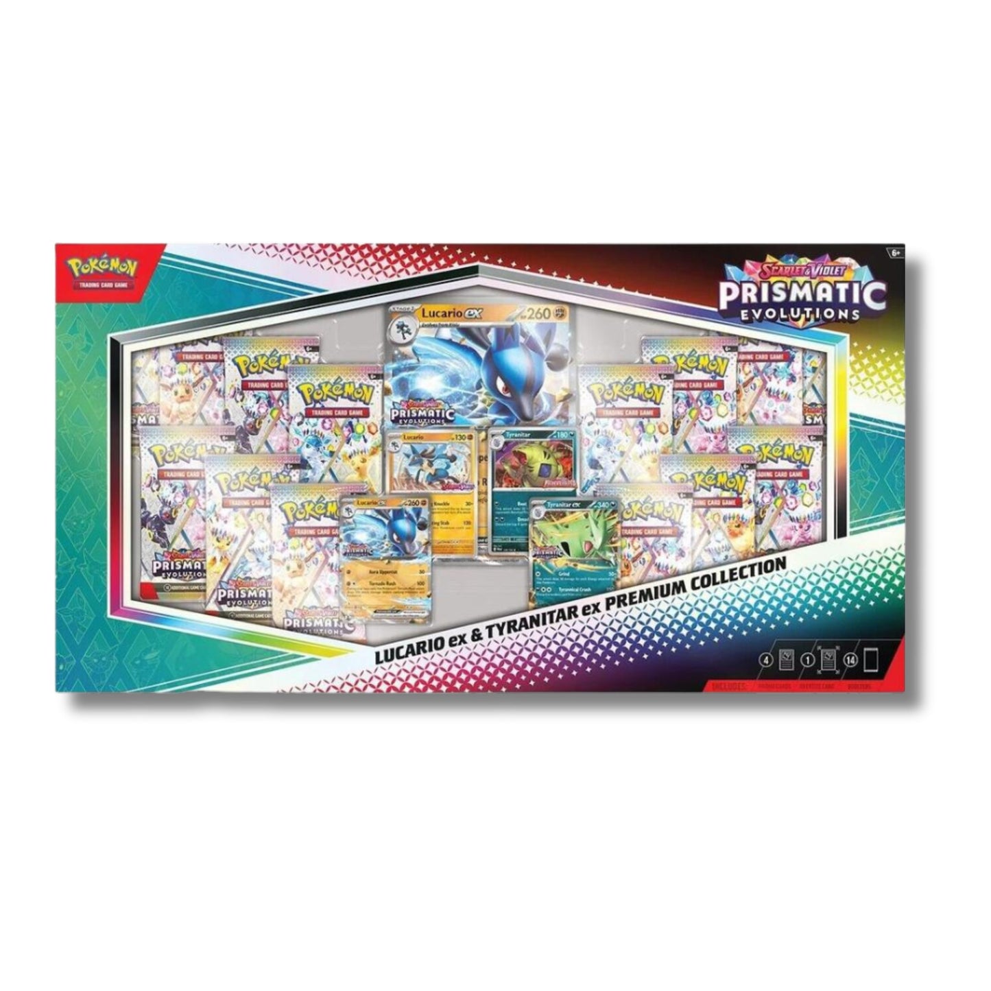 Pokémon TCG Scarlet & Violet Prismatic Evolutions Lucario ex & Tyranitar ex Premium Collection Box – Booster Packs & Promo Cards