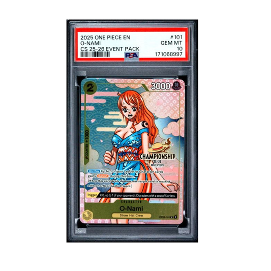 One Piece O-Nami CS25-26 PSA 10 graded trading card featuring Nami.