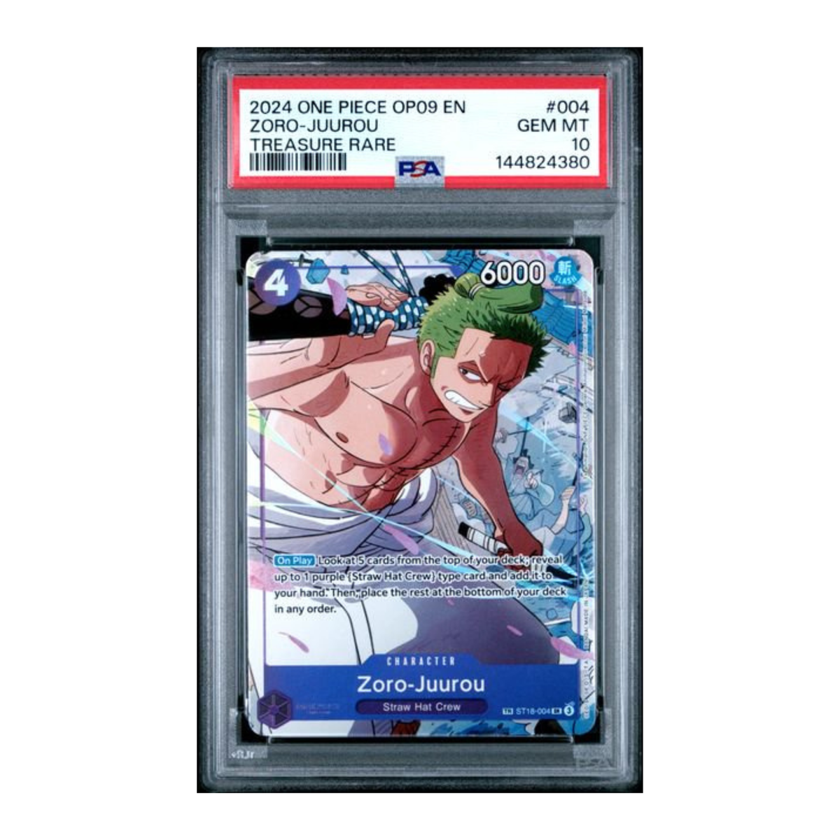 One Piece TCG Zoro-Juurou OP09 TR trading card graded PSA 10