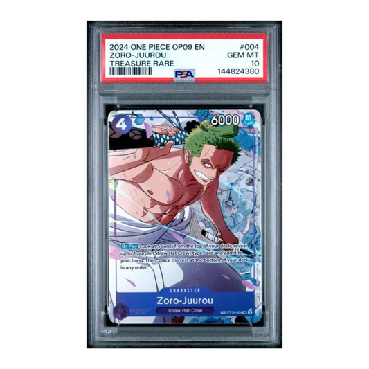 One Piece TCG Zoro-Juurou OP09 TR trading card graded PSA 10