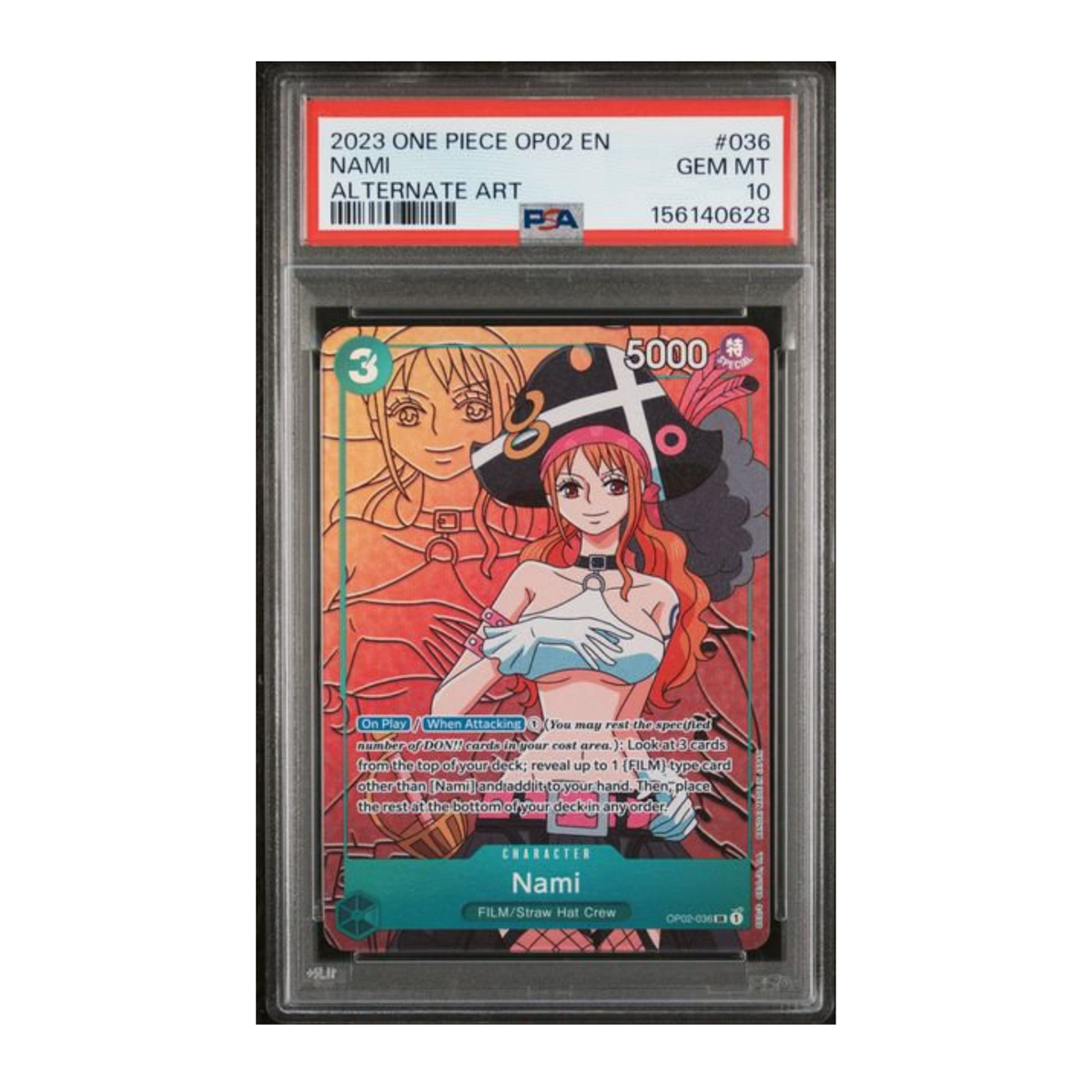 One Piece TCG Nami OP02 alternate-art trading card PSA 10