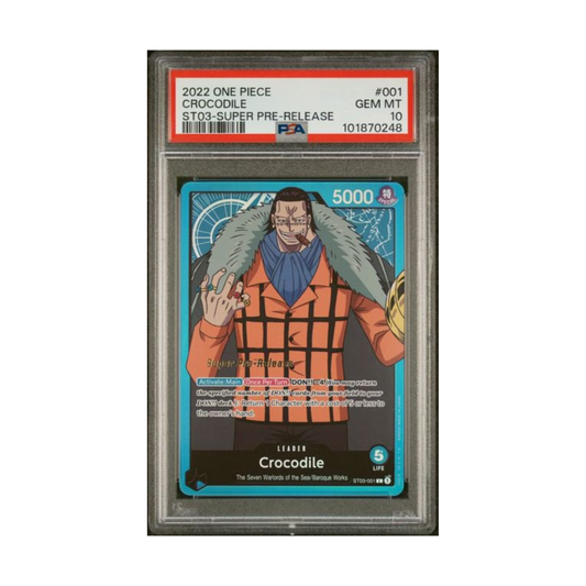 One Piece Crocodile SuperPre PSA 10 graded trading card.