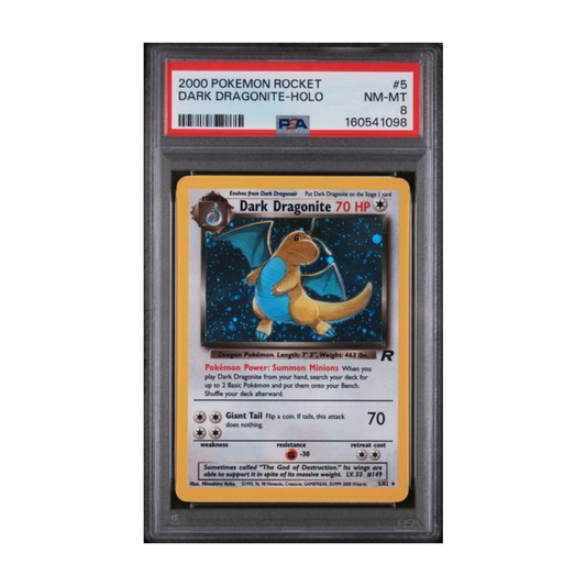 Pokemon Dark Dragonite Holo PSA 8 graded trading card.