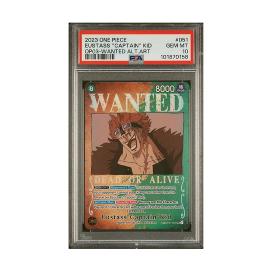 One Piece Captain Kid Wanted PSA 10 graded trading card.