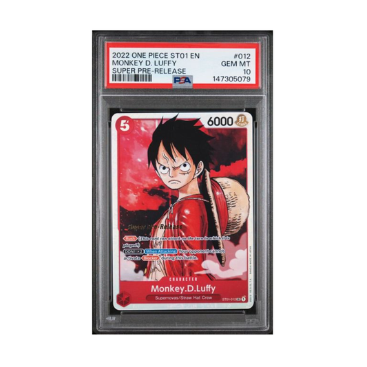 One Piece Luffy Super Pre PSA 10 graded trading card.