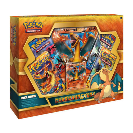 Pokemon TCG Charizard EX Box with foil promo, oversized card, and four booster packs.