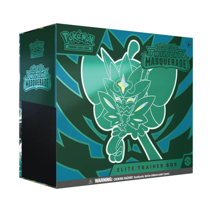 Pokemon TCG Scarlet and Violet Twilight Masquerade Elite Trainer Box with booster packs and accessories